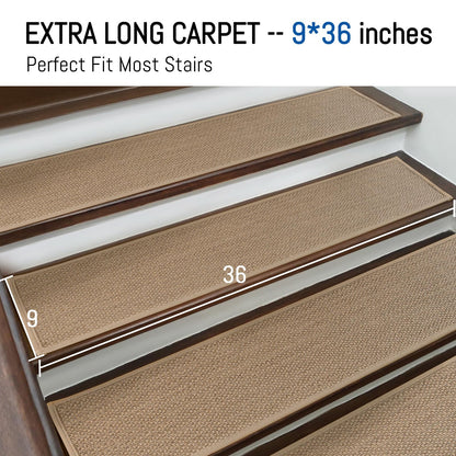 RIOLAND Linen Carpet Stair Treads for Wooden Steps Indoor 9" x 36" Non Slip Stair Runner for Wood Stair Peel and Stick Stair Rugs for Kids Elders and Dogs, 15 Pack