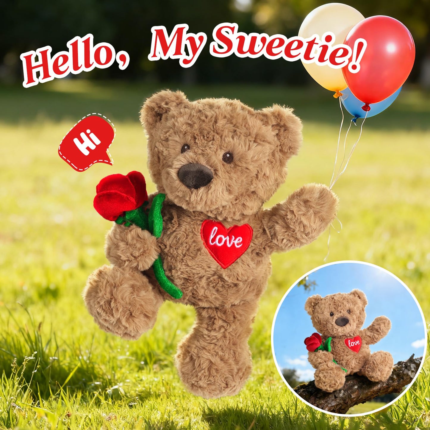 Cuckool Teddy Bear Stuffed Animal with Rose and Love Heart, Microwavable & Weighted Stuffed Animal Plush Gift Valentines Day Christmas Mother's Day for Her Women Girlfriend Wife 15"