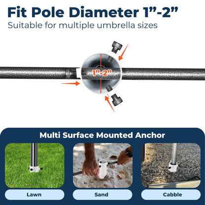 17" Stainless Steel Screw-in Ground Stakes - Extra-Long Spiral Anchor for Patio Umbrella Base, Canopy Weights on Beach/Lawn Weatherproof Pole Holder for 1-2" Posts, White