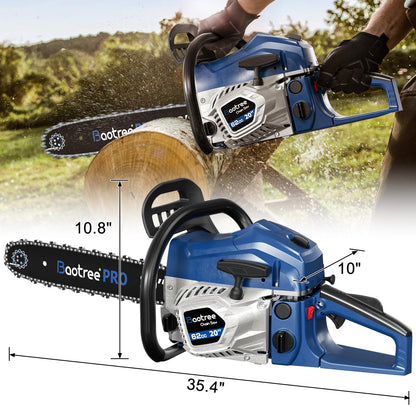 62cc Gas Chainsaw with 20 Inch Guide Bar, Professional Gasoline Chain Saw for Large Trees, Long Lasting Engine & Low Maintenance Design (Blue)
