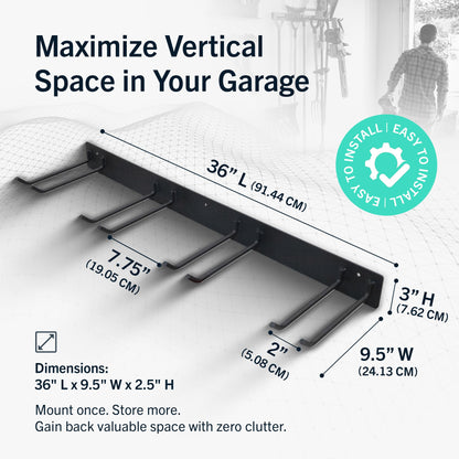 StoreYourBoard 36" Garage Tool Organizer Wall Mount | Garden Tool Organizer System | Heavy Duty Garden Tool Storage Rack for Yard Tools Rakes Shovels 250lbs Garage Organization | 4 PVC Coated Hooks
