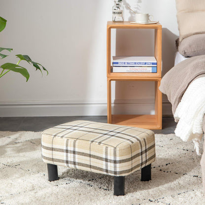 IBUYKE 16.54" Small Footstool, Linen Fabric Pouf, with Padded Seat Pine Wood Legs and Padded Rectangular Stool, for Bedroom, Stripe RF-BD215