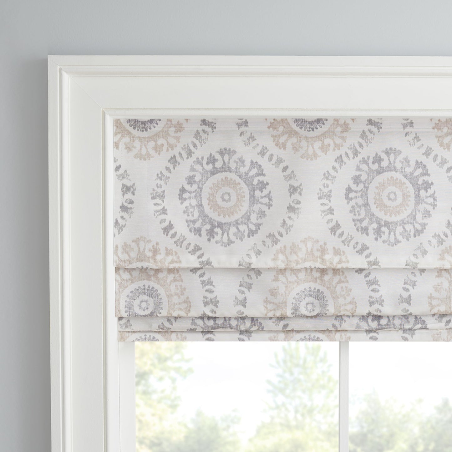 Waverly Adonis Medallion 100% Blackout Roman Shade, Cordless and Noise Reducing Window Shade for Privacy, Thermal Window Treatments for Energy Saving Benefits, 23 in Wide x 64 in Long, Natural