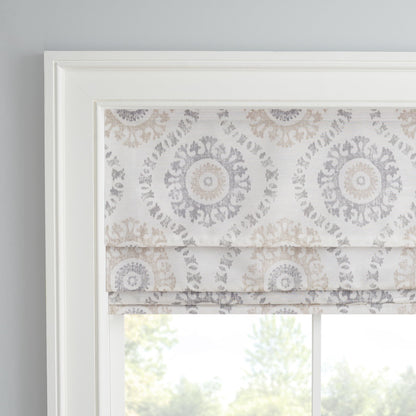Waverly Adonis Medallion 100% Blackout Roman Shade, Cordless and Noise Reducing Window Shade for Privacy, Thermal Window Treatments for Energy Saving Benefits, 23 in Wide x 64 in Long, Natural
