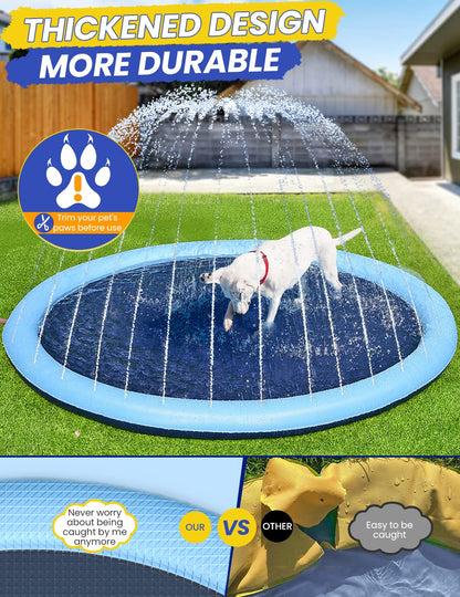PETOCAT Splash Pad Non-Slip Dogs Cool Sprinkler Pool Extra Large Splash Pads for Kids Dog Baby Wading Pool Summer Outdoor Play Water Fun Toy Gift Easy to Use/Clean 87 inch