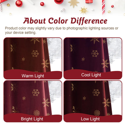 Beauoop Christmas Red Velvet Curtains 84 Inches Long 2 Panels for Bedroom Living Room Gold Snowflake Holiday Decor Burgundy Thermal Insulated Room Darkening Rod Pocket Window Treatments Drapes, 52X84