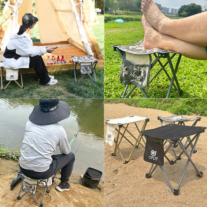 Opliy Camping Stool 2 Pack,13.5 Inch Portable Folding Stool for Outdoor Gardening and Beach Hiking Fishing,Foot Stool with Carry Bag (Camouflage)