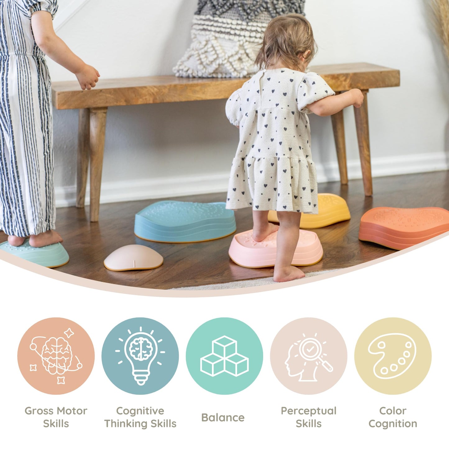 Capri & Camden Co. Balance Stepping Stones for Kids| Sensory Stepping Stones for Toddlers 1-3| Gender Neutral Set of 6 Balance Steps for Obstacle Courses