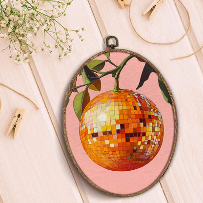 Hxlac Trendy Funky Orange Disco Ball Oval Wall Art Framed, Funky Retro Oval Wall Decor, Trendy Aesthetic Hanging Canvas Prints Wall Sculptures for Home Living Room Bedroom Decor, 8.5x11.5 Inch