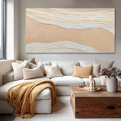 Dolidoteart Beige White Canvas Wall Art, Large Wall Art for Living Room, Hand Painted Abstract Oil Painting, Oversized Horizontal Wall Decor for Bedroom Office, 29x58 Inch
