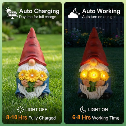 Dzpsoon Gnomes Solar Garden Decor Garden Statues Sunflower Gnome Figurines Birthday Gifts for Women Mothers Day Gifts for Mom Grandma Outdoor Decorations for Yard Lawn Patio