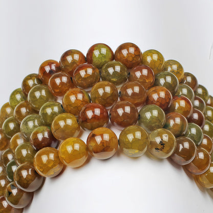 MJDCB Natural Ancient Crack Agate Beads Yellow Dragon veined Stripe Agate Round Stone Beads for DIY Necklace Bracelat Jewelry Making 15" (8mm)