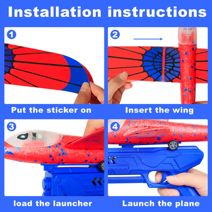 HitToys Airplane Launcher Toy for Kids, 3 Pack Spider Foam Gliders Air Planes with Led, 2 Flight Modes 3 4 5 6 7 Year Old Boys Girls Outdoor Flying Toys Outside Sport Games Birthday