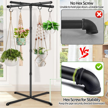OugeWood Plant Hanger Indoor, 59" Tall Hanging Plant Stand Heavy Duty Metal Indoor Plant Hanger Stand Hanging Plant Holder with 8 Hooks Hanging Planters for Indoor Plants Bedroom Living Room Balcony