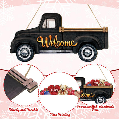 Ferraycle Independence Day Interchangeable Welcome Sign 4th of July Seasonal Truck Decor Door Signs with 12 Holiday Icons Rustic Farmhouse Interchangeable Holiday Decor(Black, Lateral Style)