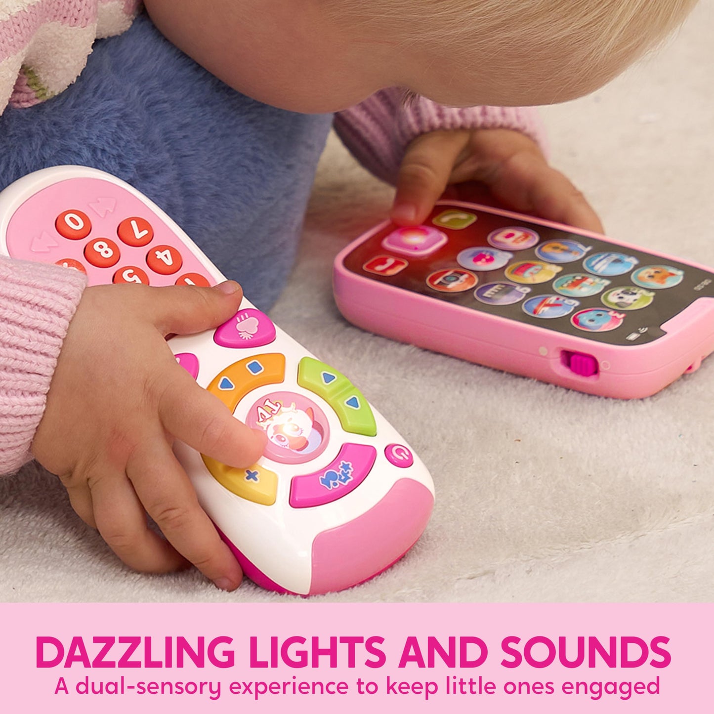 JOYIN Baby Learning Phone and Remote Toy for Toddler, Pink Smartphone Toys with Music for Infants, Kids, Holiday Stocking Stuffers, Birthday Gift for Girls