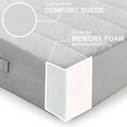 JKMAX 2 Pcs High Density Foam Floor Pillow - Upgraded Large Pillows Seating for Adults - Outdoor Floor Cushion with Soft Tufted Cover - Yoga Pillows for Sitting On Floor - 22 Inch Light Gray