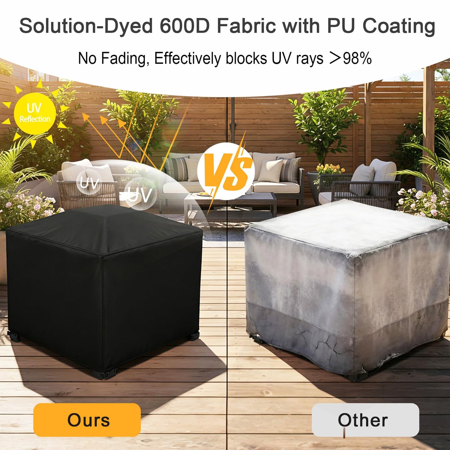 NettyPro Fire Pit Cover Square Waterproof Outdoor Firepit Cover for Gas Propane Fire Pit Table, 32 x 32 x 24 inch, Black