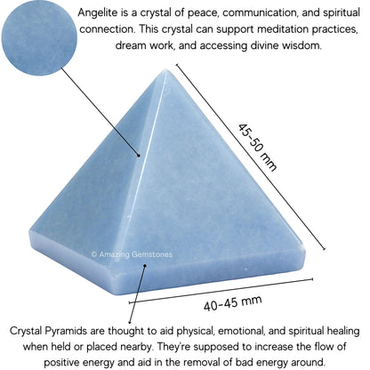 Amazing Gemstone Angelite Pyramid Crystal Healing Stones - 2" Great Pyramid Figurine of Natural Stone Pyramid for Meditation, Reiki, Chakra Balancing and Crystal Pyramids Grid