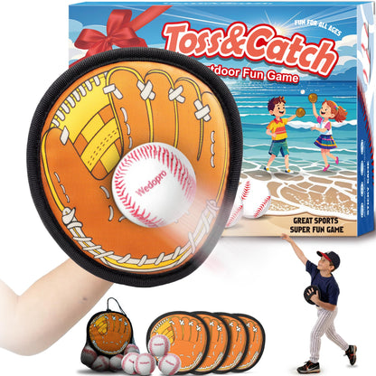 Wedopro Toss and Catch Ball Game, Kids Toddler Baseball Glove & Catch Ball Toys, Kids Outdoor Games for Family, Toys for Beach Pool Yard Outside, Birthday Gift for Ages 3 4 5 6 7 8-12 (Brown 4 Pcak)
