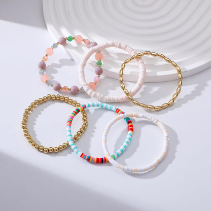 RISHEGAE Heishi Beaded Stretch Bracelets for Women Stackable Polymer Clay Beads Bracelets Friendship Boho Summer Beach Bracelet Jewelry Set (F-Colorful Bead)