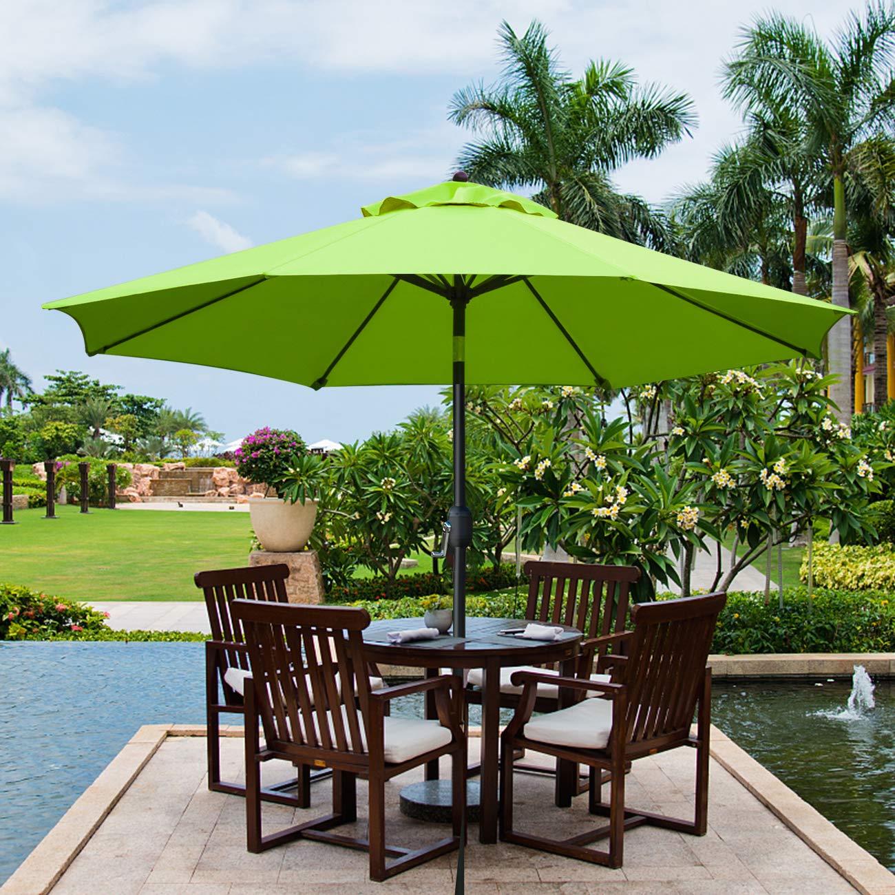 Sunnyglade 9Ft Patio Umbrella Outdoor Table Umbrella with 8 Sturdy Ribs (Grass Green)