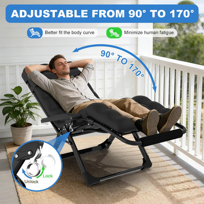Slendor Zero Gravity Chair, Zero Gravity Lounge Chair with Upgraded Lock and Removable Cushion, Reclining Camping Chair with Cup Holder, Folding Recliner for Indoor and Outdoor, Black