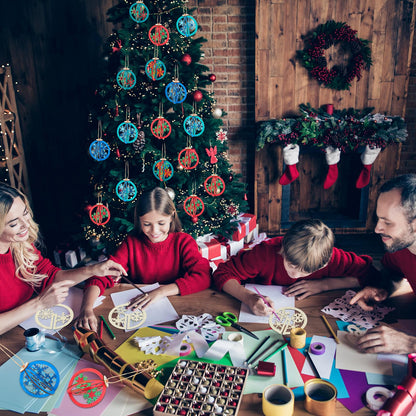Chunful 24 Pcs DIY Christmas Wooden Ornaments 3D Unfinished Wood Crafts to Paint Christmas Hanging Cutouts Blank Hollow Wood Santa Reindeer Snowman Slice for Xmas Tree Decorations(Snowflake)