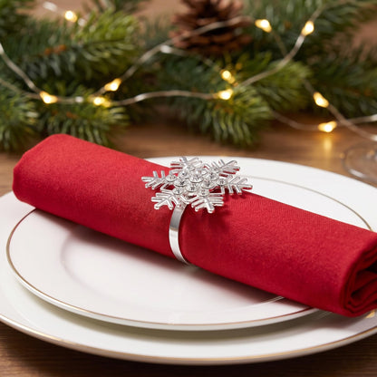 Christmas Napkin Rings Set of 8, Snowflake Metal Napkin Ring Holders, Silver Napkin Buckles for Christmas Table Decor, Holiday Party Dinner Wedding Banquet Table Settings Accessories