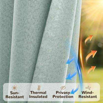 Arfntevss Linen Outdoor Curtains for Patio Waterproof with Zipper Blackout Curtains 2 Panels Top & Bottom Grommet Patio Outdoor Privacy Drape 84 Inch for Gazebo Porch Pergola (110x84, Light Green)