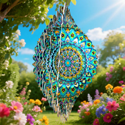 Eiryhope Wind Spinner Mandala Peacock - 12In Laser Cut Stainless Steel Wind Spinners Outdoor, 3D Kinetic Hanging Sculpture, Rustproof Metal Garden Decor Yard Art, Unique Gift for Women, Men, Holidays