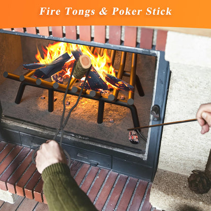 Jusgym Fireplace Grate 24 Inch with 8 Support Legs, Round Solid Steel Heavy Duty Fireplace Log Holder with Fire Tongs & Poker, Fireplace Log Grate for Indoor Fireplace and Outdoor In-ground Firepit