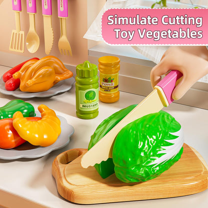 MSKOLER Play Kitchen Playset, Girls Kitchen Toys for Ages 2-6 4-8 with Light, Sound and Spraying, Sink Toy Accessories, Cooking Stoves, Pretend Food for Toddlers 1-3 3-5