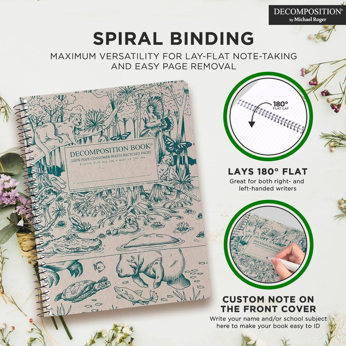 Decomposition Everglades College Ruled Spiral Notebook - 9.75 x 7.5 Journal with 160 Lined Pages - 100% Recycled Paper - Notebooks for School Supplies, Home & Office - Made in USA
