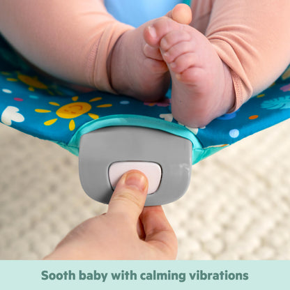 Bright Starts Disney Stitch Ohana Paradise Vibrating Baby Bouncer, Soothing Vibrations Infant Seat with 2 Sensory Toys, 0-6 Months
