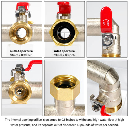 Yayamz Heavy Duty Brass Garden Hose Splitter - 3-Way 3/4" GHT Thread, High Flow Faucet Splitter, Water Hose T Spigot Splitter with Shutoff Valves, Water Adapter & Connector-Long Metal Handle