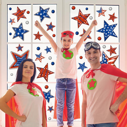 Patriotic Window Clings Red Blue Stars God Bless America Window Stickers Double-Side Glass Decals for Home Office School Independence Day Party Decor,6 Sheets