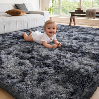 NoiFamo 5x7 Area Rugs for Living Room Bedroom, Soft Fluffy Shaggy Bedside Rug, Indoor Floor Carpet for Kids Playroom, Dorms, Nursery Rooms, Home Decor (Tie-Dyed Dark Grey 5'x7')