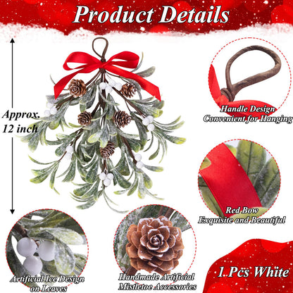 Mntrprko Artificial Christmas Mistletoe Decor 12 Inches Mistletoe Giant Kissing Hanging Bouquet for Xmas Floral Garland Decorations (1, White)
