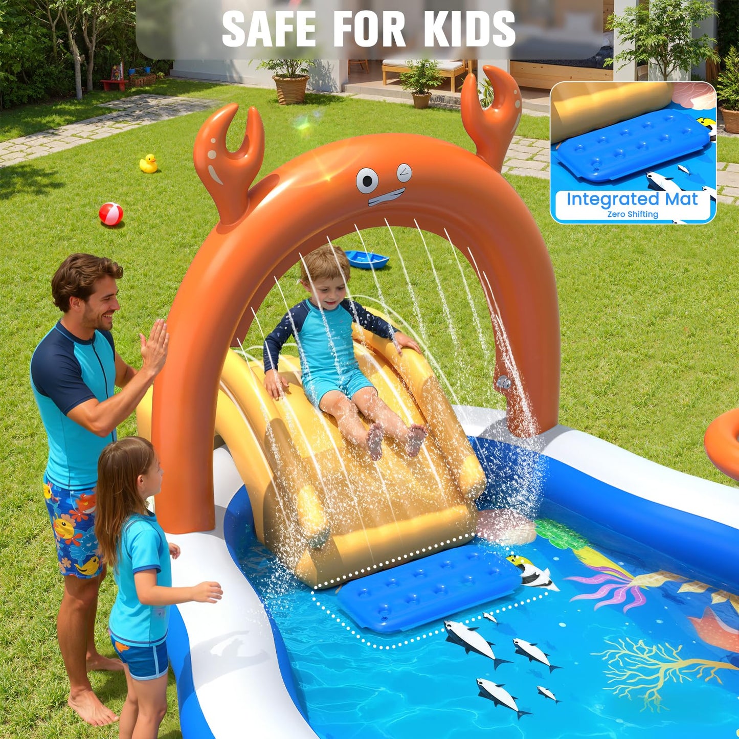 StarOcean 2026 Large Inflatable Play Center,Kiddie Pool with Water Slide&Sprinkler,120''x70"x50''Inflatable Toddler Pool with Slide,BlowUp Water Play for Toldder,Inflatable Water Park for Kid Backyard