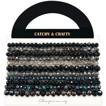 CATCHY & CRAFTY Bracelet Crystal Stretch Stackable Layering Colorful Statement Bracelets Women Glass Beaded Boho Friendship Handmade Bridal Gift (Black Diamond)