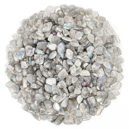 1.1lb Natural Crushed Grey Moonstone Labradorite Crystal Tumbled Chips - Grey Labradorite Healing Crystals Chips Bulk