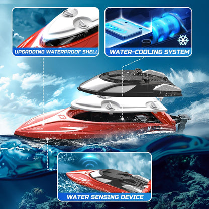 DEERC H120 Fast RC Boat for Pools and Lakes, 2.4 GHz 20+ MPH Racing Boats for Kids & Adults with Rechargeable Battery,Low Battery Alarm,Capsize Recovery,Gifts for Boys Girls
