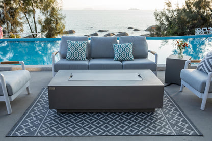AMS Creations | Madison 60" Bundle Rectangular Natural Gas Outdoor Fire Pit Table | Light Gray Concrete GFRC | Smooth Texture or Surface | Electronic Ignition | Outside Backyard Fireplace