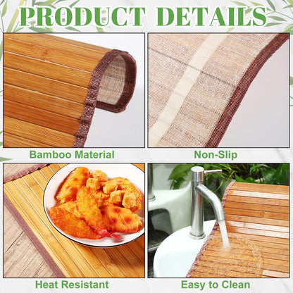Hushee 8 Pcs Bamboo Placemats Dining Table Mats Washable Heat Place Resistant Mat for Dining Kitchen Room Table, 18 x 12 Inch(Classic Style)