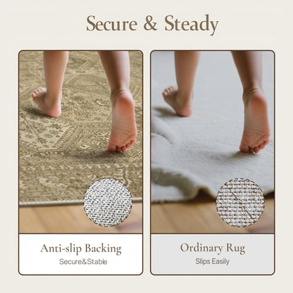 GENIMO Area Rug 2x3 Doormat, Machine Washable Low Pile Rugs, Small Retro Entryway Mat for Entrance, Hallway, Kitchen and Corridor, Tan Brown
