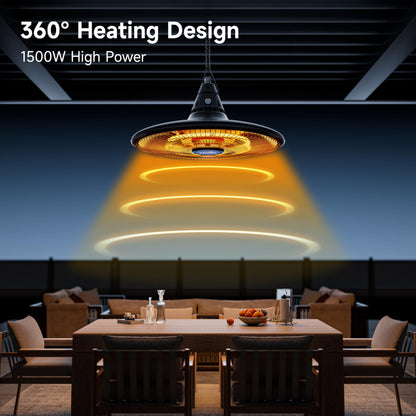 Hanging Heater, 1500W Outdoor Electric Patio Ceiling Heater with Remote Control, Infrared for Courtyard, Garage, Patio, Overheat & Tip-Over Protection, Waterproof, Black