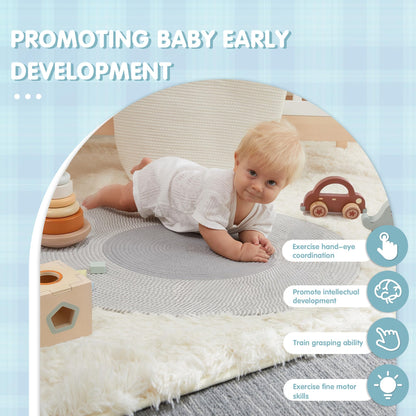 FReniland Wooden Baby Toy Set for 12M+, Montessori Grasping & Stacking Toys, Elephant & Car Sensory Toys, Natural Wood Fine Motor Skill Development Gift for Boys & Girls