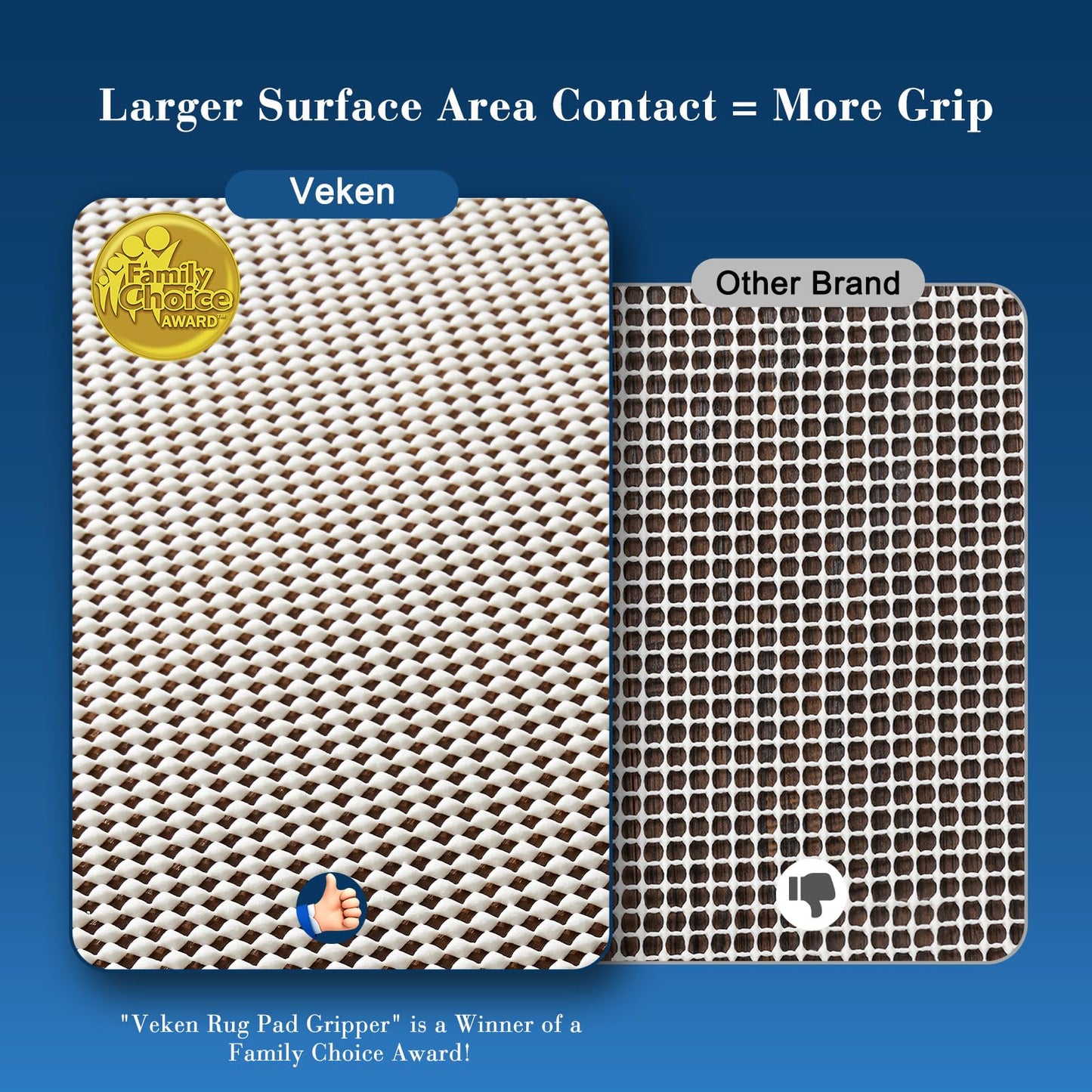 Veken Rug Gripper Pad for Hardwood Floors, Thick Non Slip Rug Pads for Area Rugs, Rug Grippers for Tile Floors, Under Carpet Anti Skid Mat, Keep Your Rugs Safe and in Place, 2x3 Ft