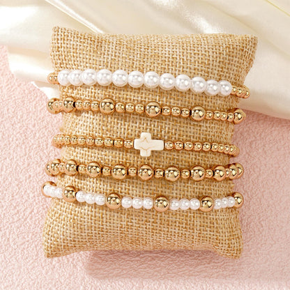 Harry and Henry Gold Beaded Bracelets for Women Gold Pearl Elegant Stackable Bracelets Set Trendy Jewelry Gifts Birthday Valentines Day Gifts for Women